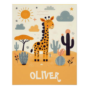 Póster Girafa Fofa e Caprichosa na Savana