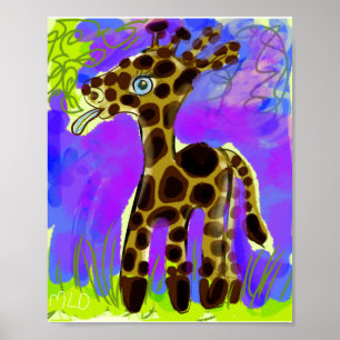 Poster Girafa Fofa Gelada Comendo Arte Folha