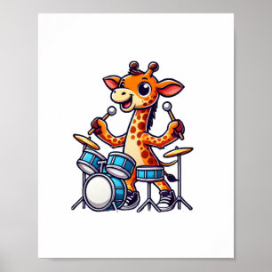 Poster Girafa Fofa Tocando Bateria Girafas Baterista Músi