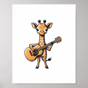 Poster Girafa Fofa Tocando Guitarra Girafas Músico Música