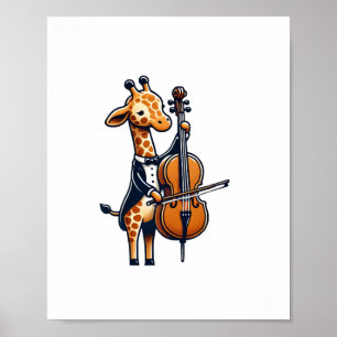 Poster Girafa Fofa Tocando Violoncelo Girafas Músico Músi