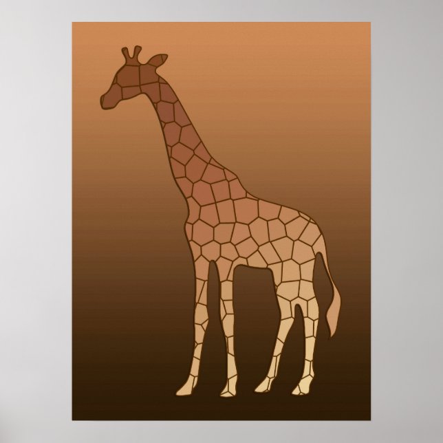 Póster Girafa Geométrica Moderna, Cobre e Marrom (Frente)