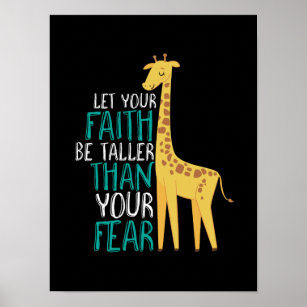 Poster Girafa Inspiracional Fé Mais Alta Que Medo