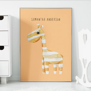 Poster Girafa Laranja De Bela Moderna Com Nome