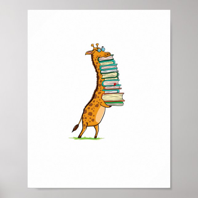 Poster Girafa Leitura de Livro Engraçado Eu Amo Minha Bib (Frente)