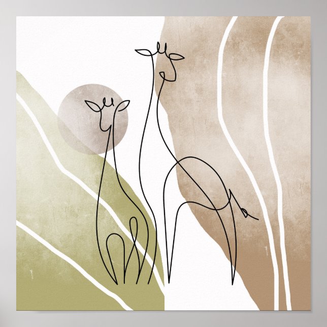 Poster Girafa Minimalista Desenho de Arte de Linha Contín (Frente)