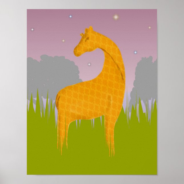 Poster Girafa no Sunset em um Prado Grassy (Frente)