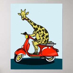 Póster Girafa num carro-retrô
