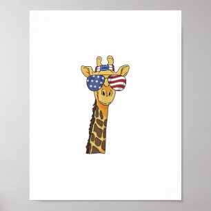 Poster Girafa Patriótica da Bandeira Americana Engraçada