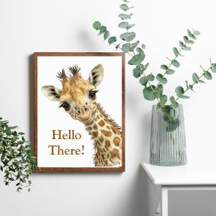 Poster Girafa Personalizada Berçário Aquarela Fofa