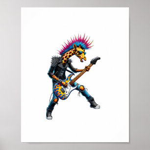 Poster Girafa Punk Engraçada, Girafa Goth Rock'n Roll, Ba