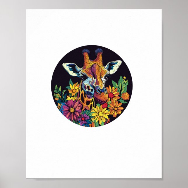 Poster Girafa Rodeada por Flores Vibrantes  _1 (Frente)