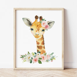 Poster Girafa, Safari, Flores Rosa, Enfermeiro Rapariga