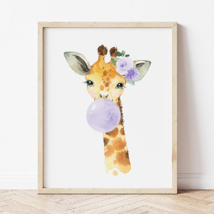 Poster Girafa, Safari, Goma-Bolha Roxa, Neutro em Gênero
