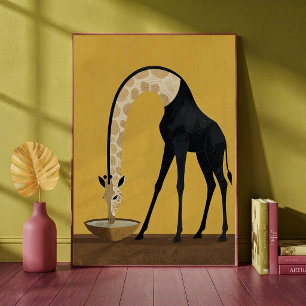 Poster Girafa Surrealista Bebendo de uma Tigela Arte Mini