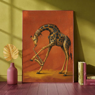 Poster Girafa Surrealista Tocando Saxofone Musical 