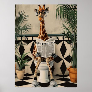 Poster Girafa Usando a Privada – Arte Engraçada de Banhei