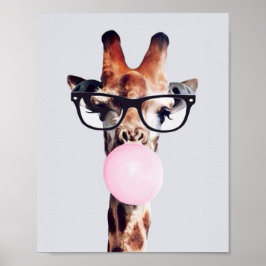 Poster Girafa Vestindo Óculos soprando pastilha elástica