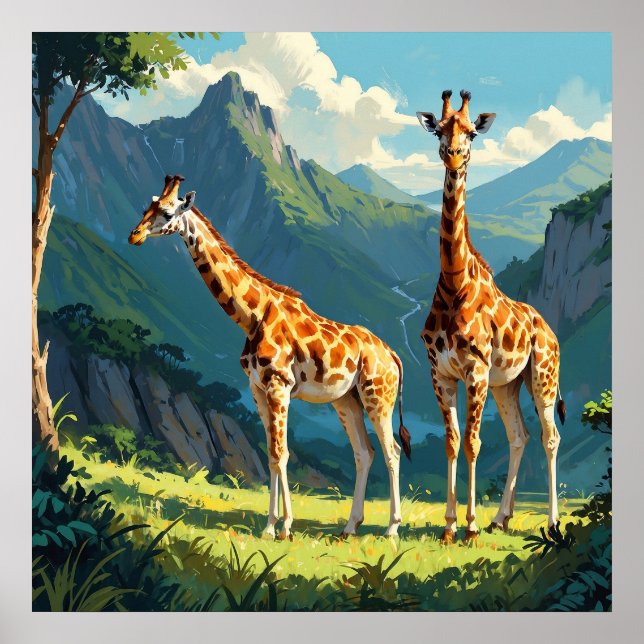 Poster Girafas amigáveis na pintura selvagem (Frente)