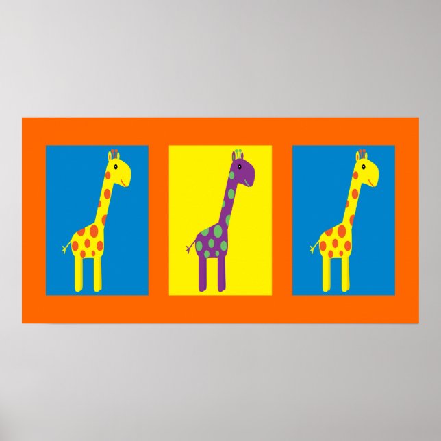 Póster Girafas bonitas e coloridas personalizáveis (Frente)