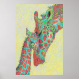 Poster girafas de laranja e aqua