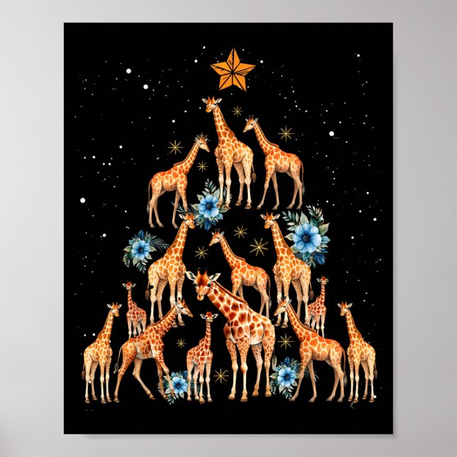 Poster Giraffe Christmas Tree Floral Giraffe Xmas Lights  (Frente)