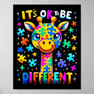 Poster Giraffe Conscientização do Autismo É Ok Ser Difere