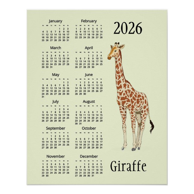 Póster Giraffe Design 2026 Calendar Poster (Frente)