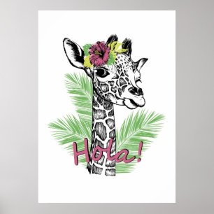 Poster Giraffe Lover Giraffe Com Hibiscus