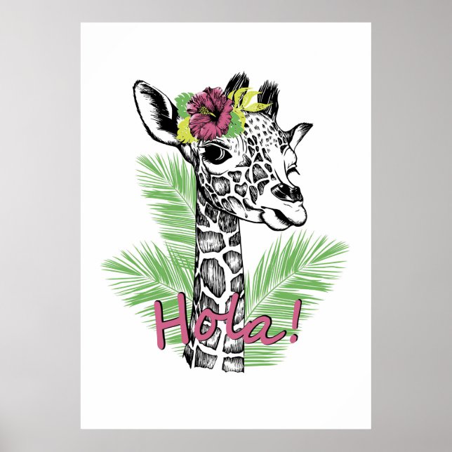 Poster Giraffe Lover Giraffe Com Hibiscus (Frente)