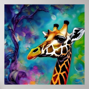 Poster Giraffe Portrait Colorida