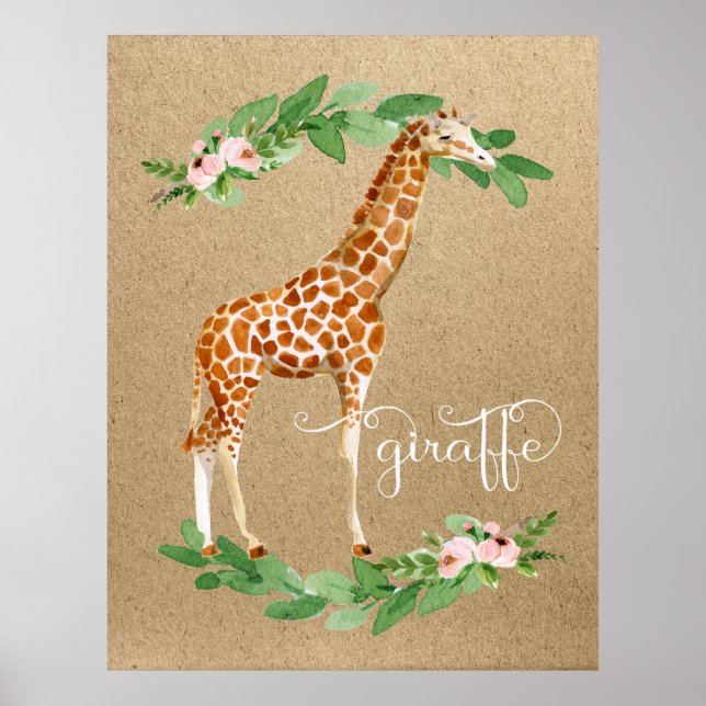 Póster Giraffe Safari Pink Floral Art (Frente)