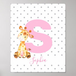 Poster Giraffe Selva Nome Personalizado Rapariga Nurserer