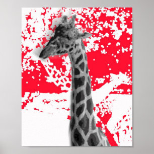 Poster Giraffes, Abstract In Red