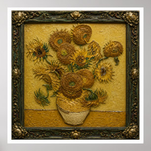 Poster Girasóis em uma moldura ornamentada   Parede flora