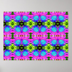 Poster Girassóis Abstratos Azuis, flores mandala