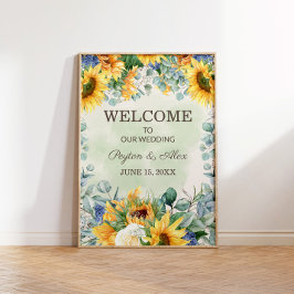 Poster Girassóis Amarelos Folhas de Eucalipto Verde Casam