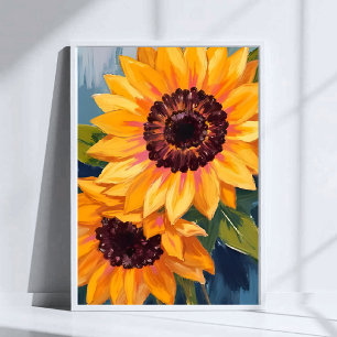 Poster Girassóis Amarelos   Pintura Floral em Aquarela
