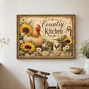 Poster Girassóis de Frango Cozinha Fazenda Rústica