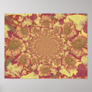 Poster Girassóis Descamação Amarelo Aquarela Arte Floral