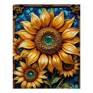 Póster Girassóis e Elementos de Moldura Decorativos