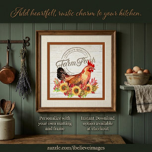 Poster Girassóis e frango de fazenda fresco