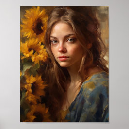 Poster Girassóis e uma mulher loira