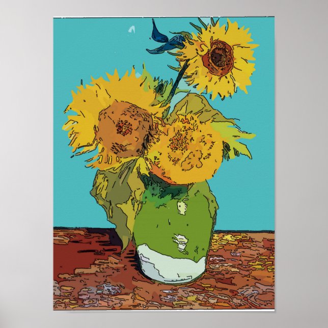 Poster Girassóis em Green Vase (Frente)