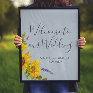 Poster Girassóis no Blue Weding Welcome