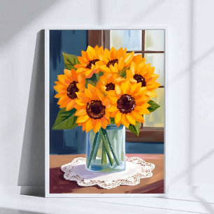 Poster Girassóis Serenos Aquarela Floral Amarela