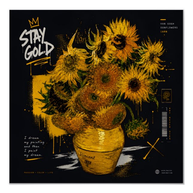 Póster Girassóis Stay Gold | Van Gogh (Frente)