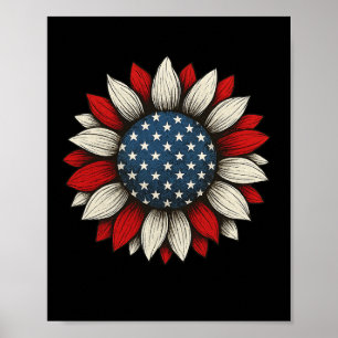 Poster Girassol 4 De Julho Bandeira Americana Mulheres Ho