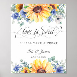 Poster Girassol Azul Floral Amor é Doce Pegue um Tratamen