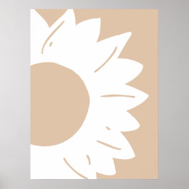 Poster Girassol Branco em Arte Abstrata de Parede Bege Cl